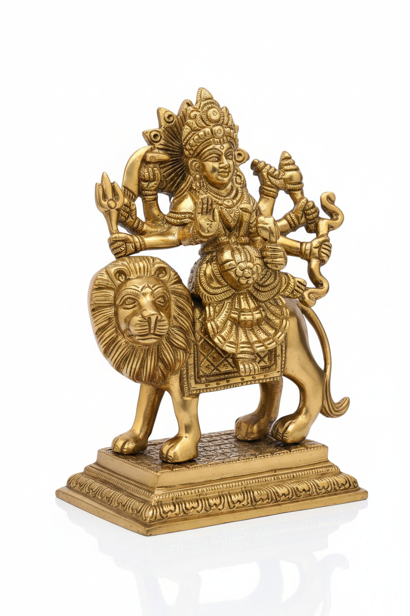 Durga Shakti Brass Murti 6 Inch Handcrafted Idol for Home Temple - ManiMonk