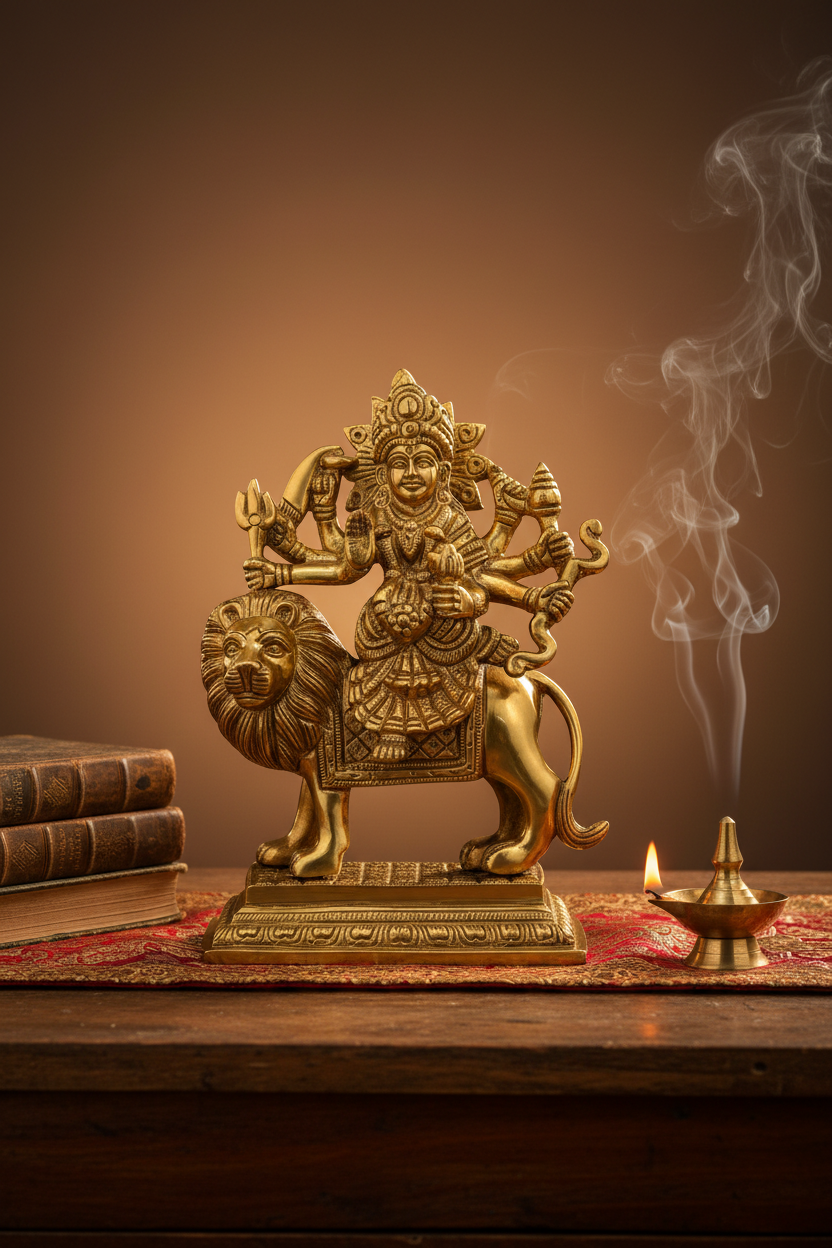 Durga Shakti Brass Murti 6 Inch Handcrafted Idol for Home Temple