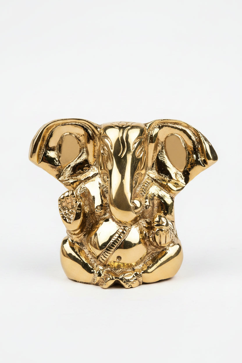 Elephant Ear Ganesh Shining Brass Statue 2.5 Inch Handcrafted Small Ganesha Idol for Home Puja and Gifting