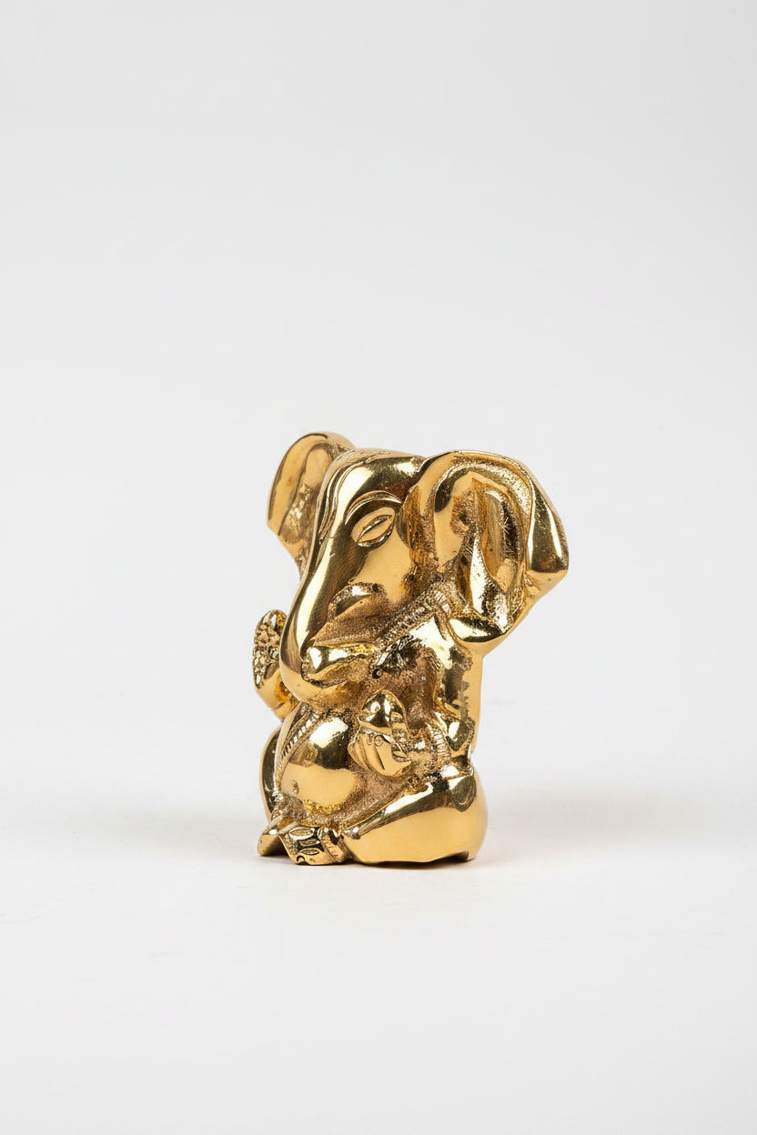 Elephant Ear Ganesh Shining Brass Statue 2.5 Inch Handcrafted Small Ganesha Idol for Home Puja and Gifting