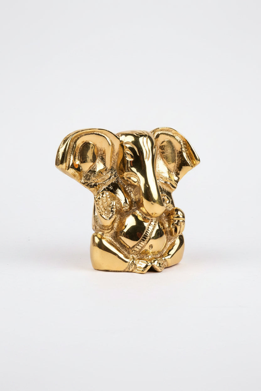 Elephant Ear Ganesh Shining Brass Statue 2.5 Inch Handcrafted Small Ganesha Idol for Home Puja and Gifting