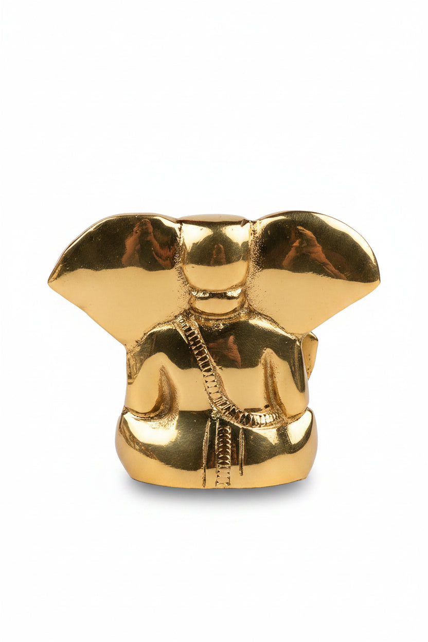 Elephant Ear Ganesh Shining Brass Statue 2.5 Inch Handcrafted Small Ganesha Idol for Home Puja and Gifting