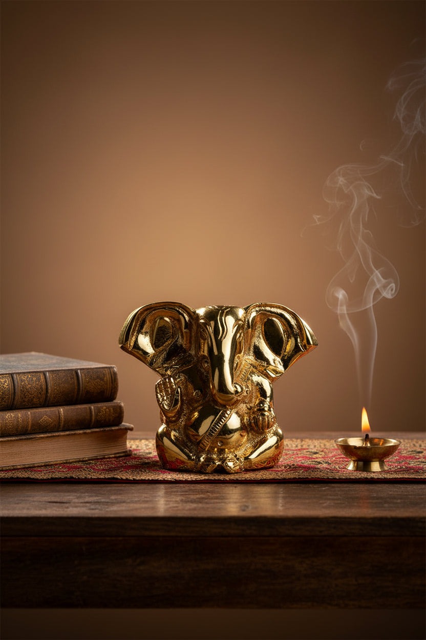 Elephant Ear Ganesh Shining Brass Statue 2.5 Inch Handcrafted Small Ganesha Idol for Home Puja and Gifting