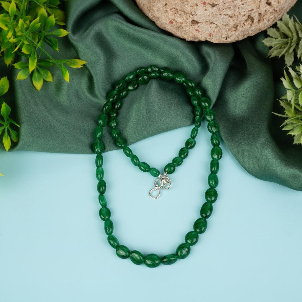 Emerald Oval Beads Necklace-145 carat