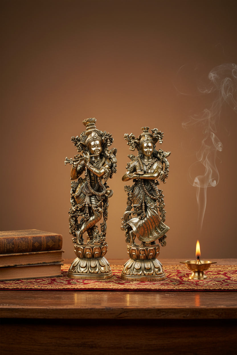 Exquisite Radha Krishna Ashtadhatu Idol Set