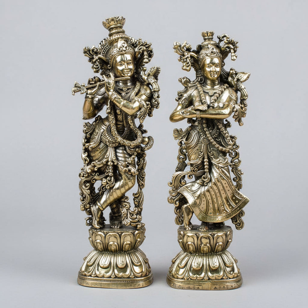 Exquisite Radha Krishna Ashtadhatu Idol Set Premium Tall Energised Divine Couple Murti