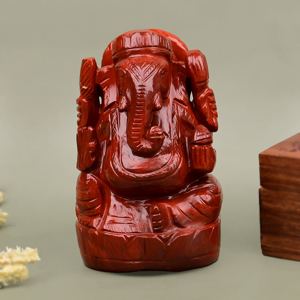 Red Jasper Ganesh Idol - 800 gms