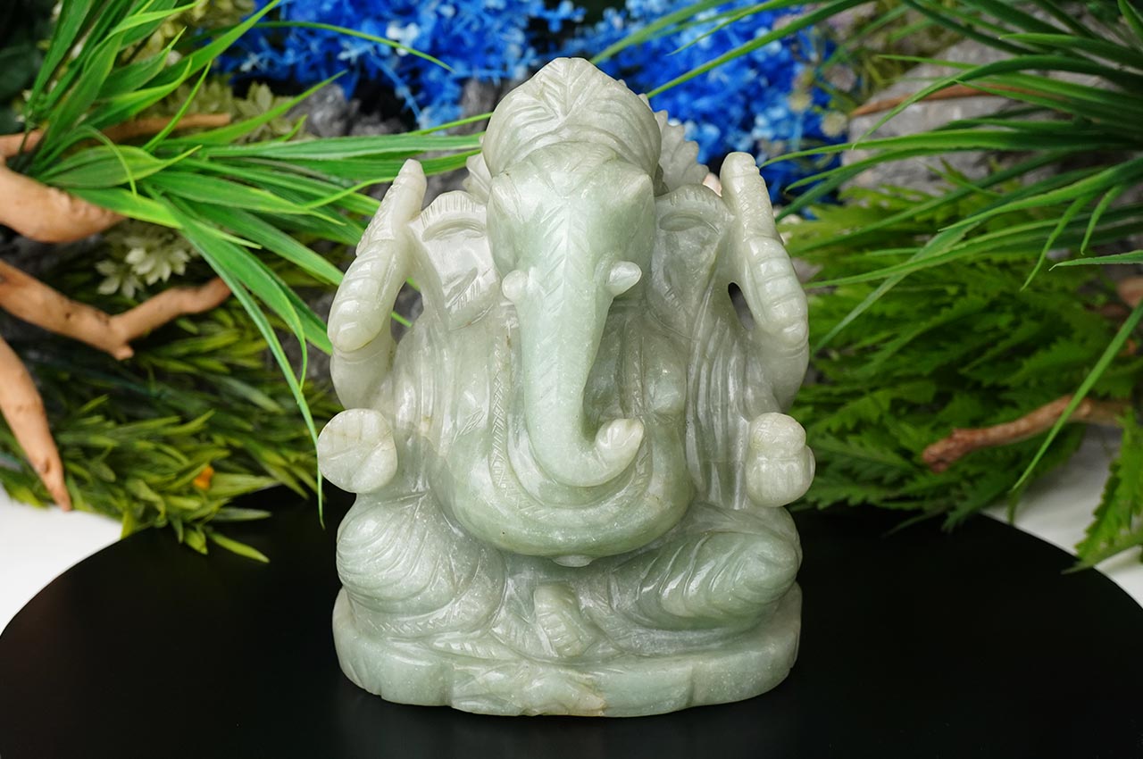 Green Jade Ganesha Idol - 3.989 kgs