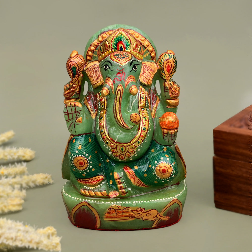 Exotic Ganesh Green Jade Idol - 676 gms