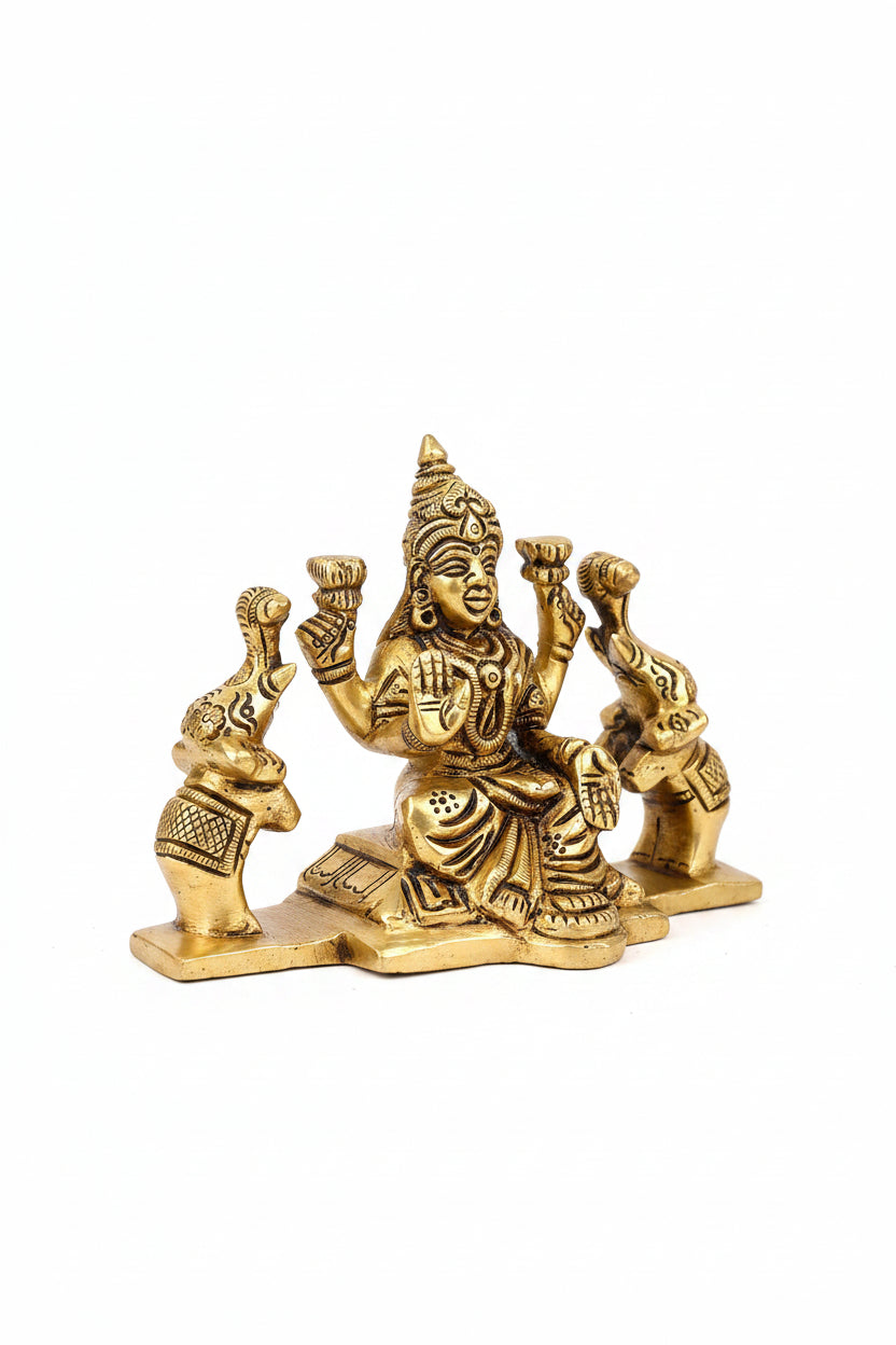 Gaja Lakshmi Brass Idol 3 Inch Handcrafted Goddess of Wealth and Abundance ManiMonk - ManiMonk