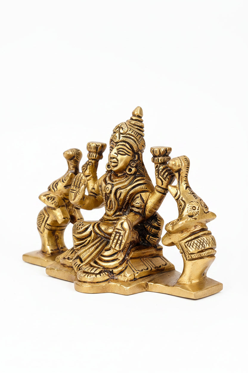 Gaja Lakshmi Brass Idol 3 Inch Handcrafted Goddess of Wealth and Abundance ManiMonk - ManiMonk
