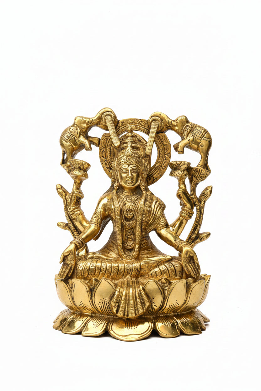 Gajalakshmi Brass Idol 10.5 Inch Grand 5.45 Kg Handcrafted Pure Brass Royal Elephant Lakshmi Murti for Home Temple and Gifting
