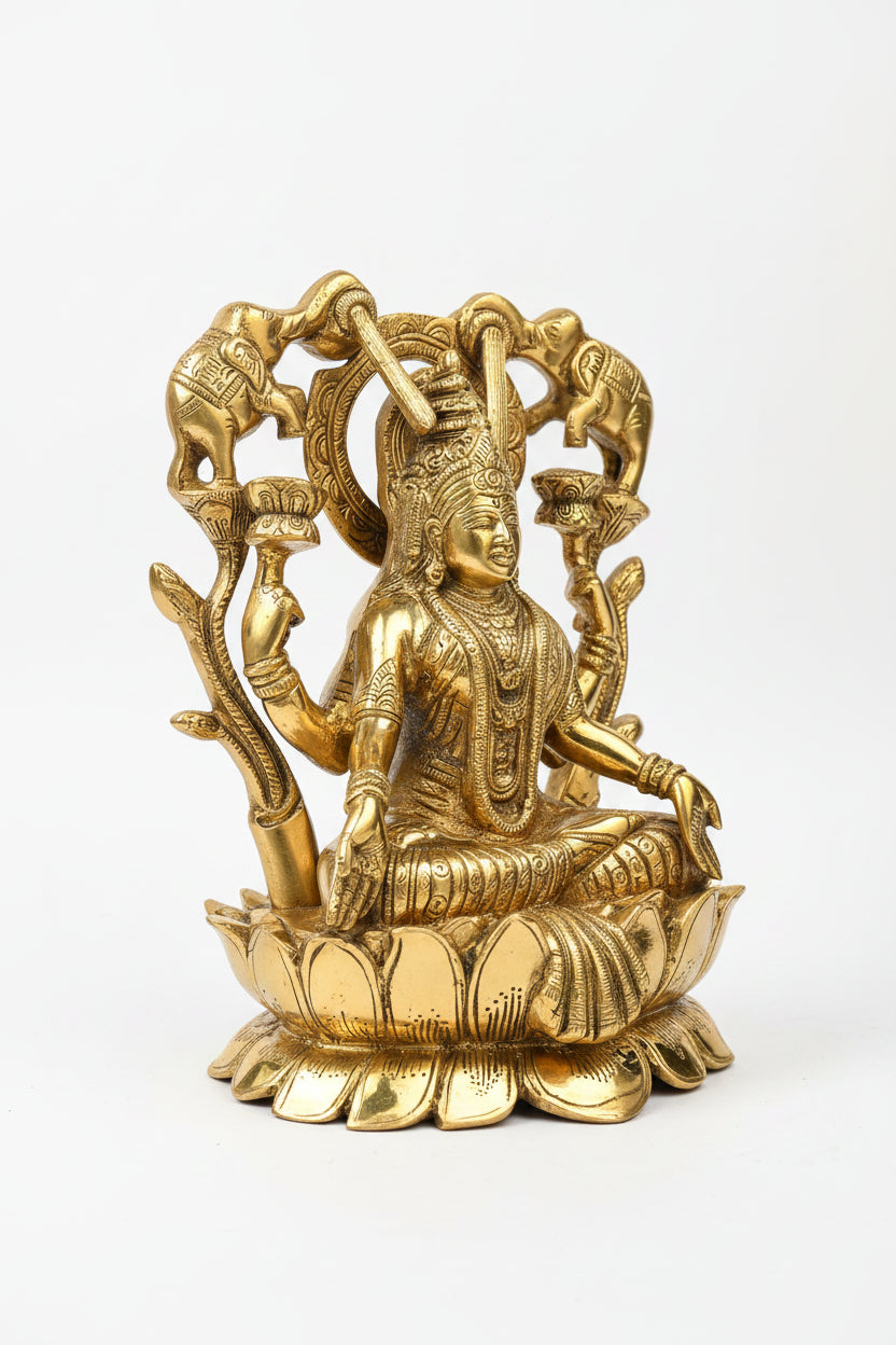 Gajalakshmi Brass Idol 10.5 Inch Grand 5.45 Kg Handcrafted Pure Brass Royal Elephant Lakshmi Murti for Home Temple and Gifting