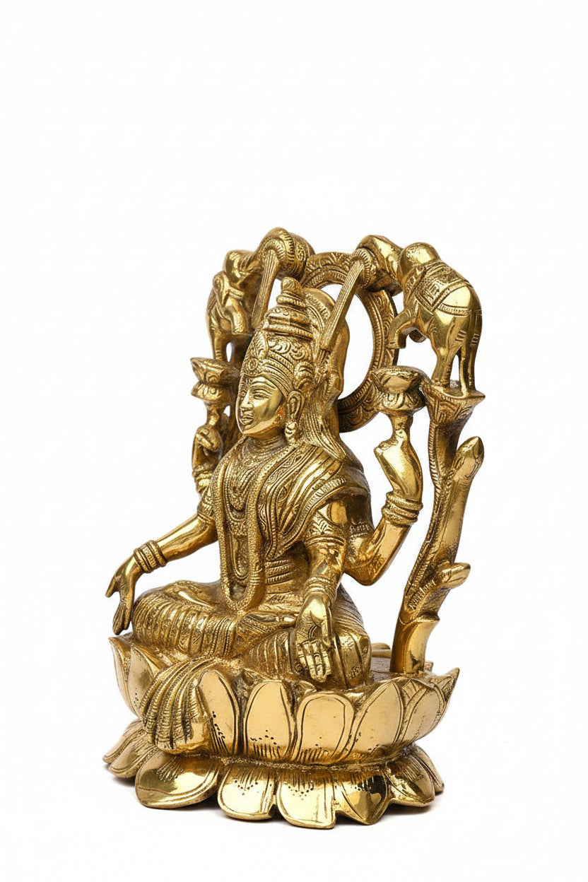 Gajalakshmi Brass Idol 10.5 Inch Grand 5.45 Kg Handcrafted Pure Brass Royal Elephant Lakshmi Murti for Home Temple and Gifting