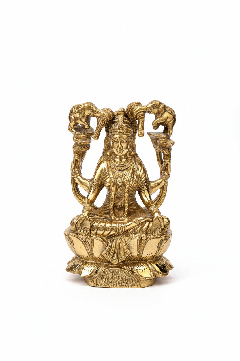 Gajalakshmi Brass Statue 7 Inch Heavy Handcrafted Elephant Goddess Lakshmi Idol for Home Temple and Premium Gifting