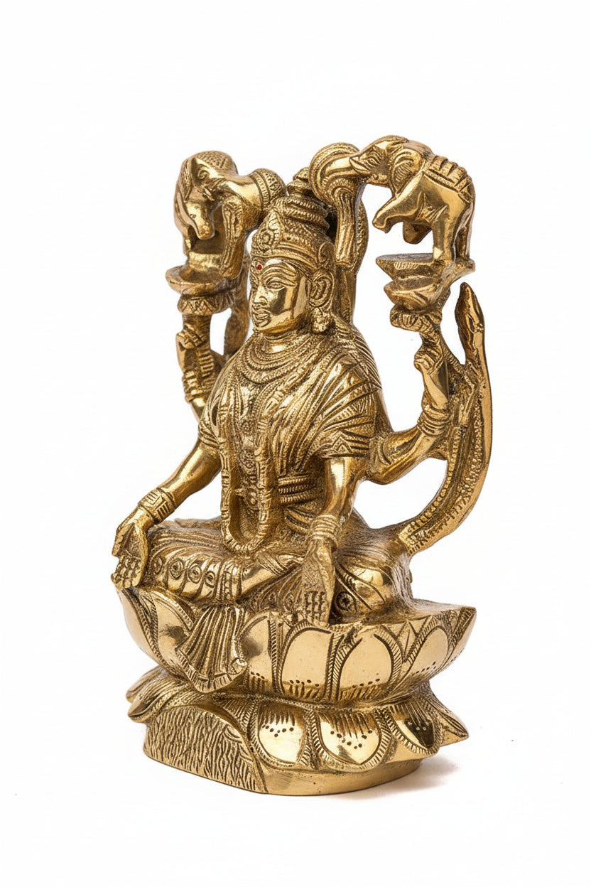 Gajalakshmi Brass Statue 7 Inch Heavy Handcrafted Elephant Goddess Lakshmi Idol for Home Temple and Premium Gifting