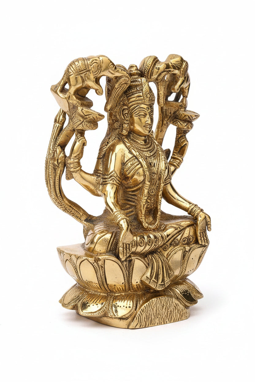 Gajalakshmi Brass Statue 7 Inch Heavy Handcrafted Elephant Goddess Lakshmi Idol for Home Temple and Premium Gifting