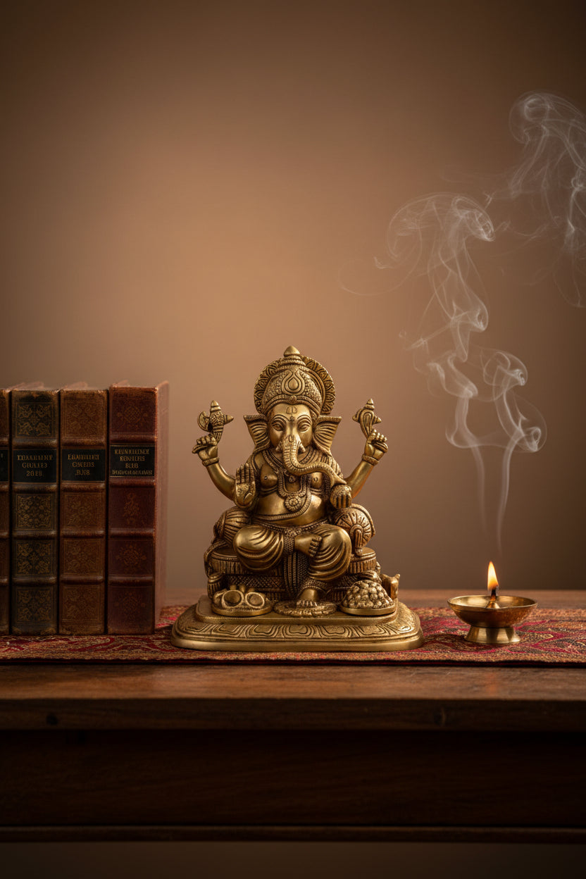 Gajanan Ganesh Brass Idol 9 Inch Heavy Handcrafted Premium Ganesha Murti for Home Temple and Corporate Gifting