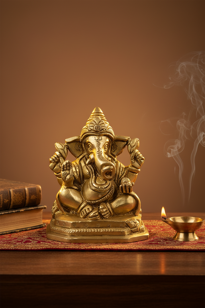 Ganapathi Brass Murti 4 Inch Handcrafted Pure Brass Ganapati Idol for Home Mandir