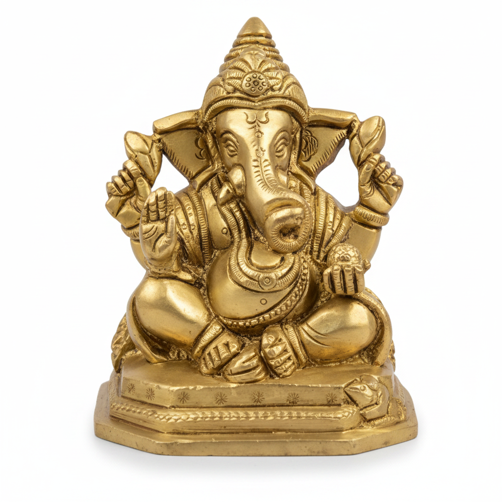 Ganapathi Brass Murti 4 Inch Handcrafted Pure Brass Ganapati Idol for Home Mandir