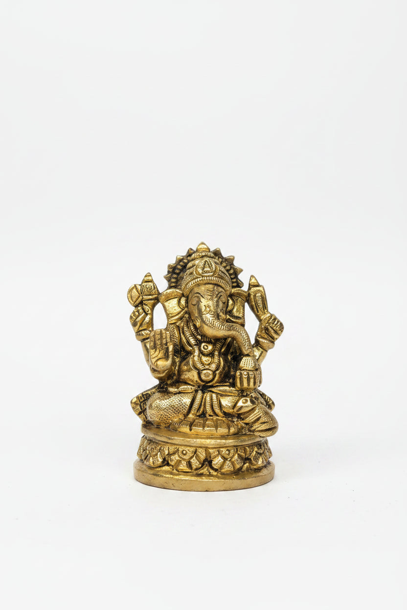 Ganesh Lakshmi Brass Idol Set Pure Brass Handcrafted 3.3 Inch - ManiMonk