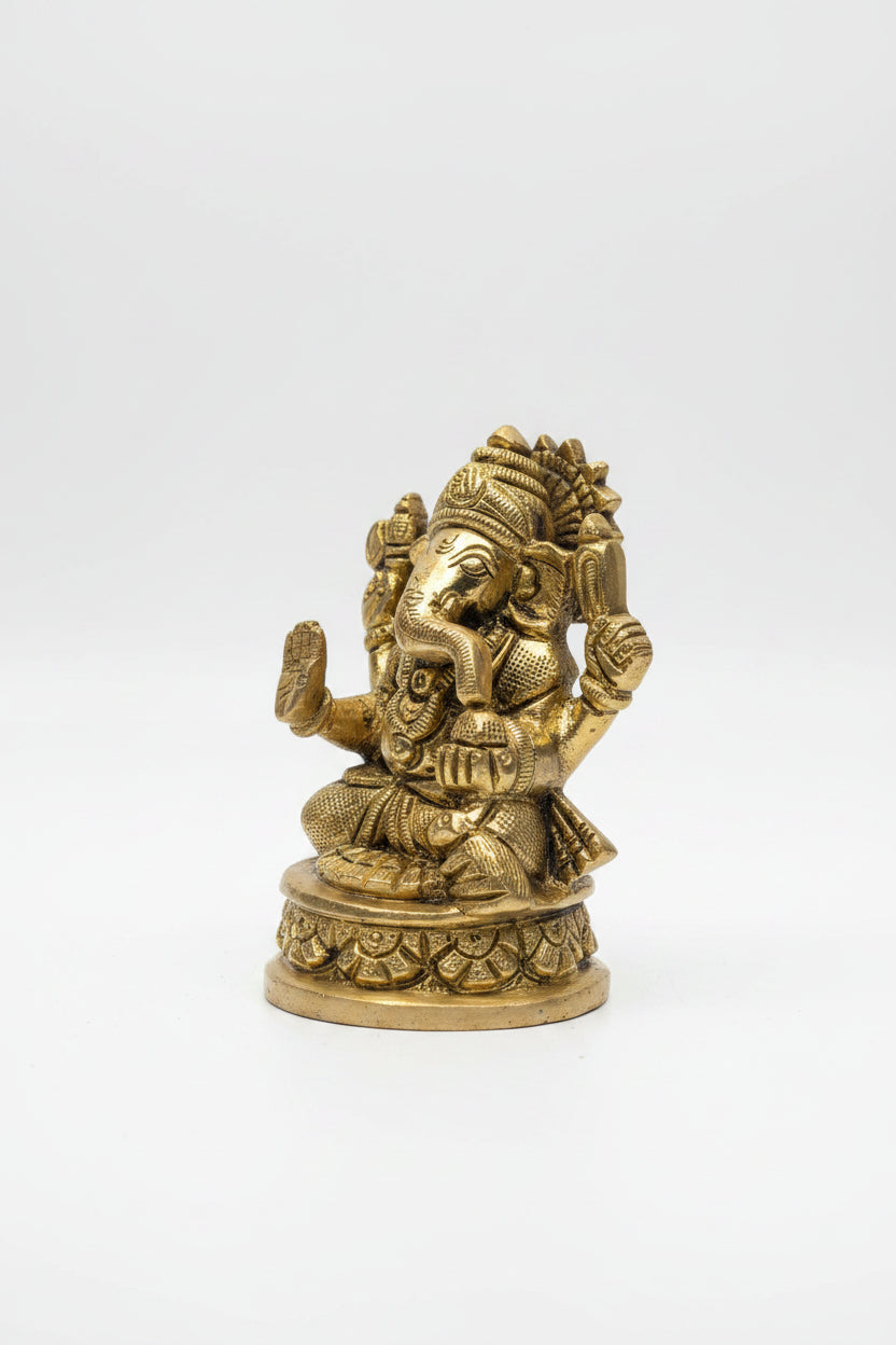 Ganesh Lakshmi Brass Idol Set Pure Brass Handcrafted 3.3 Inch - ManiMonk