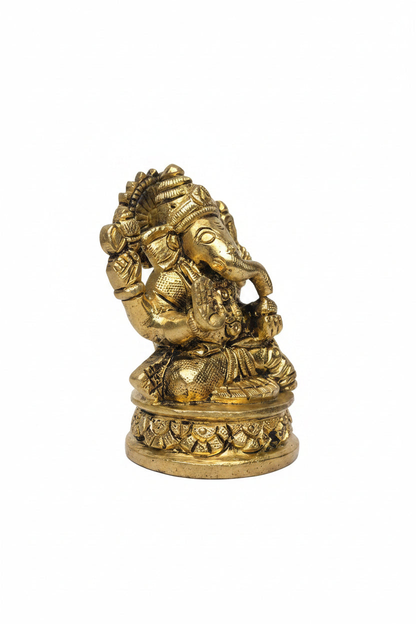 Ganesh Lakshmi Brass Idol Set Pure Brass Handcrafted 3.3 Inch - ManiMonk