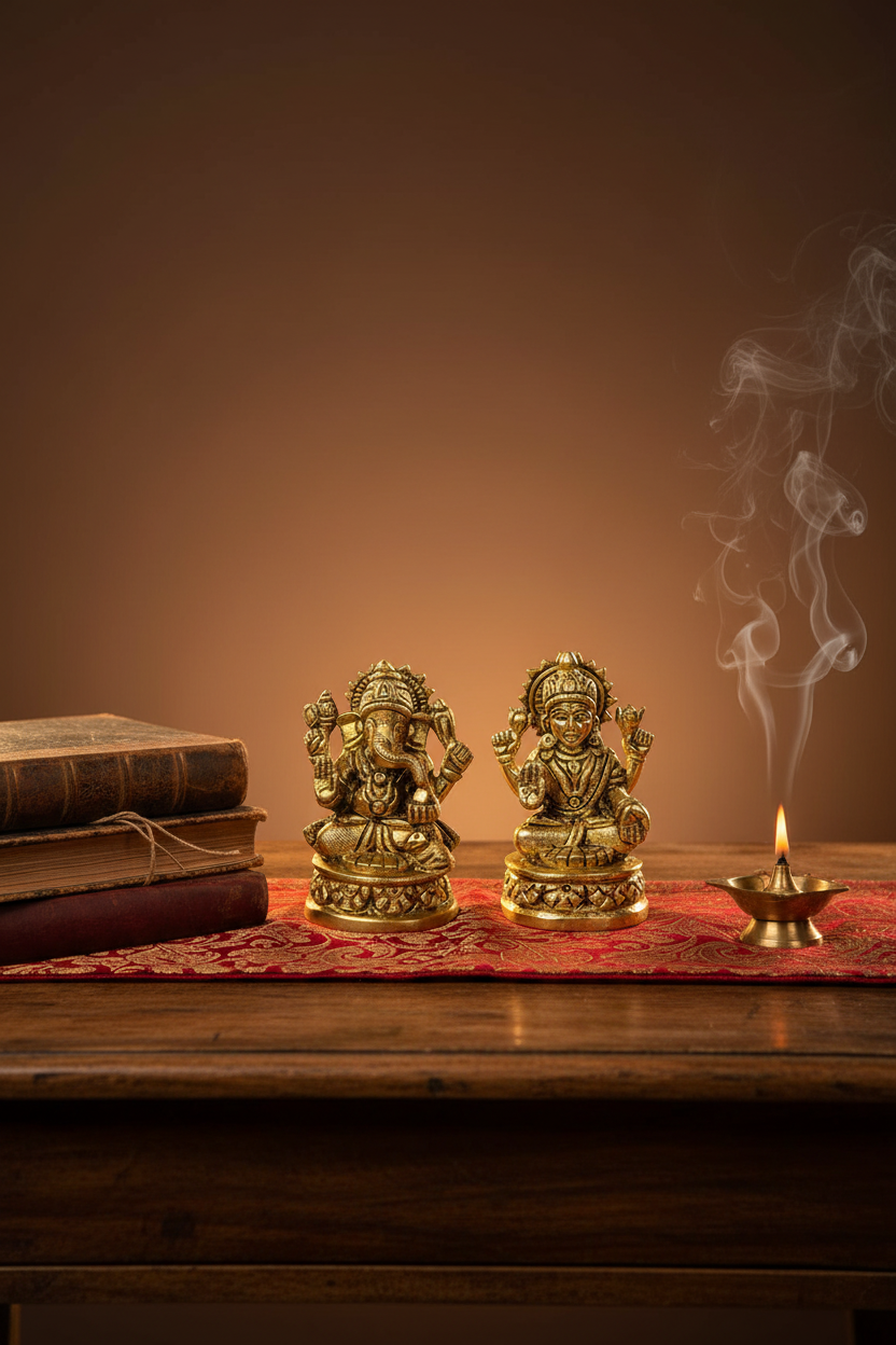Ganesh Lakshmi Brass Idol Set Pure Brass Handcrafted 3.3 Inch