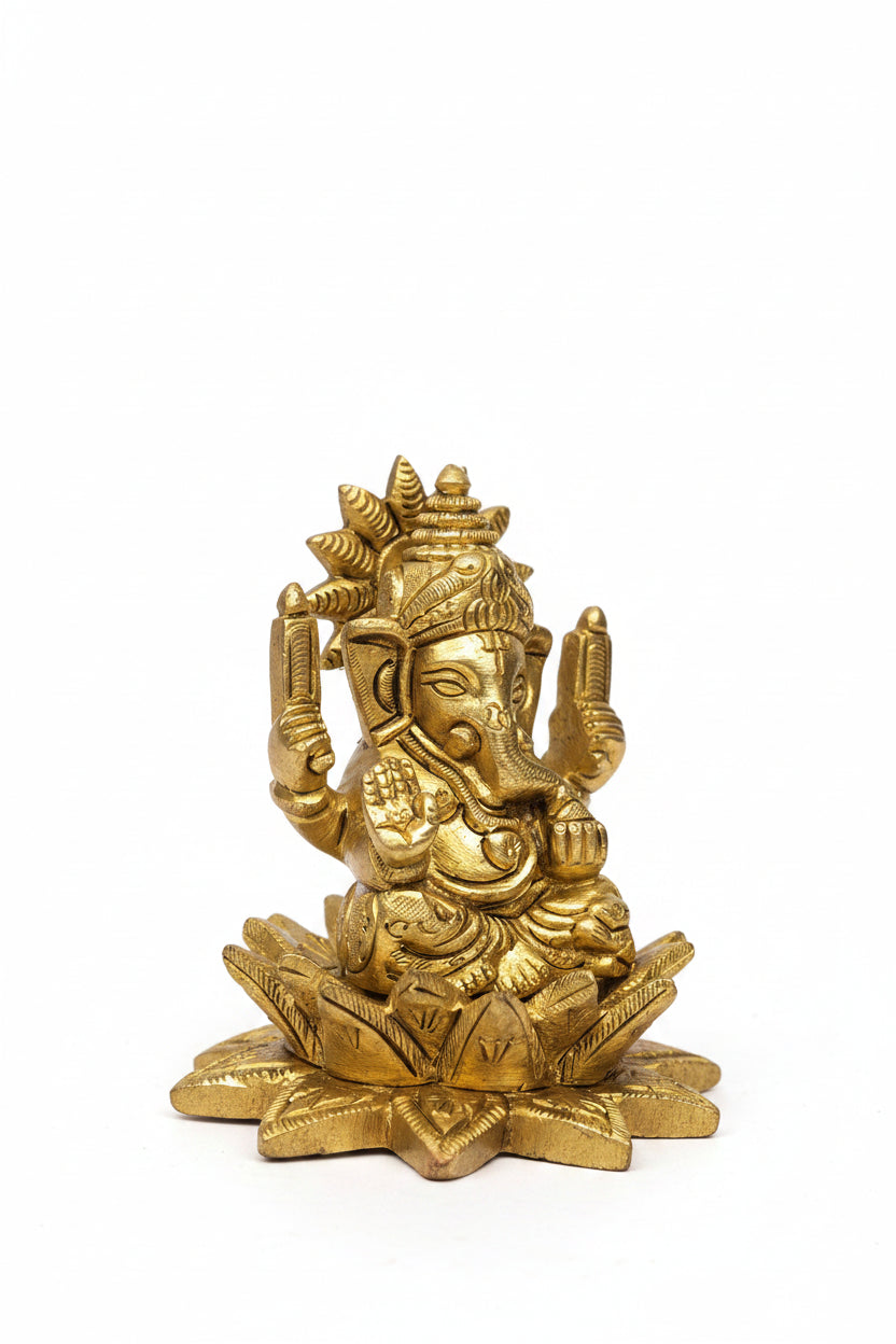 Ganesh Lakshmi Brass Idol Set for Home Puja and Temple Decor - ManiMonk
