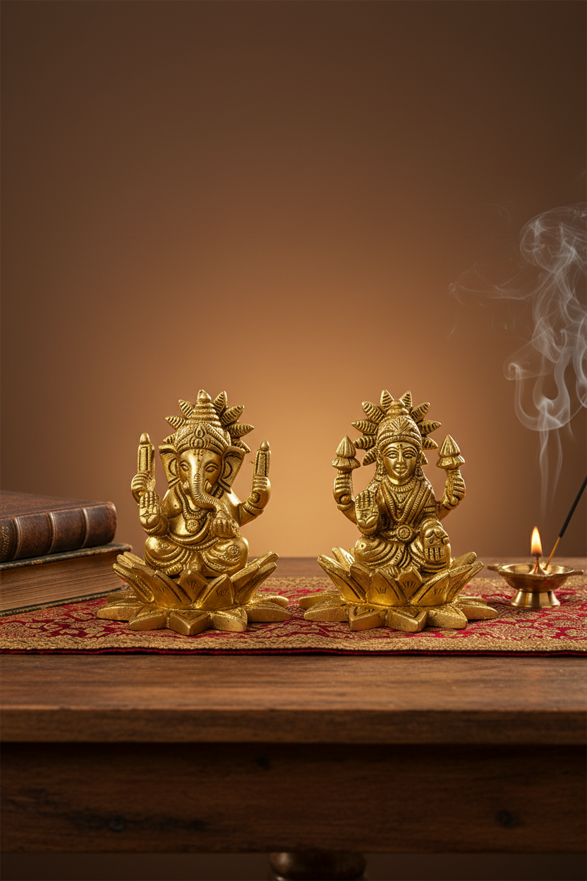 Ganesh Lakshmi Brass Idol Set for Home Puja and Temple Decor