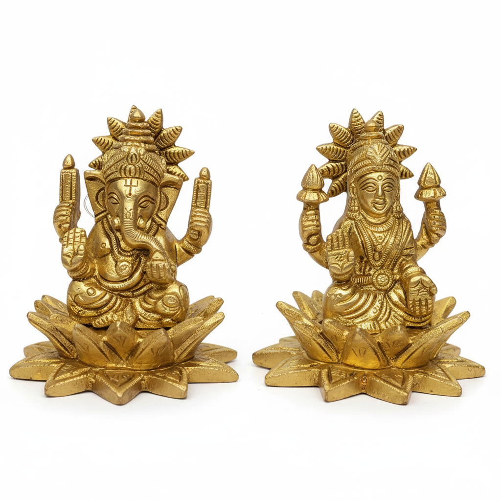 Ganesh Lakshmi Brass Idol Set for Home Puja and Temple Decor