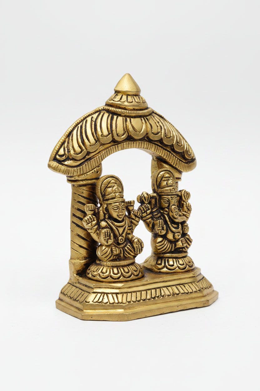 Ganesh Laxmi Brass Idol Set Handcrafted Pure Brass Ganesha Lakshmi Puja Murti Set for Home Mandir - ManiMonk