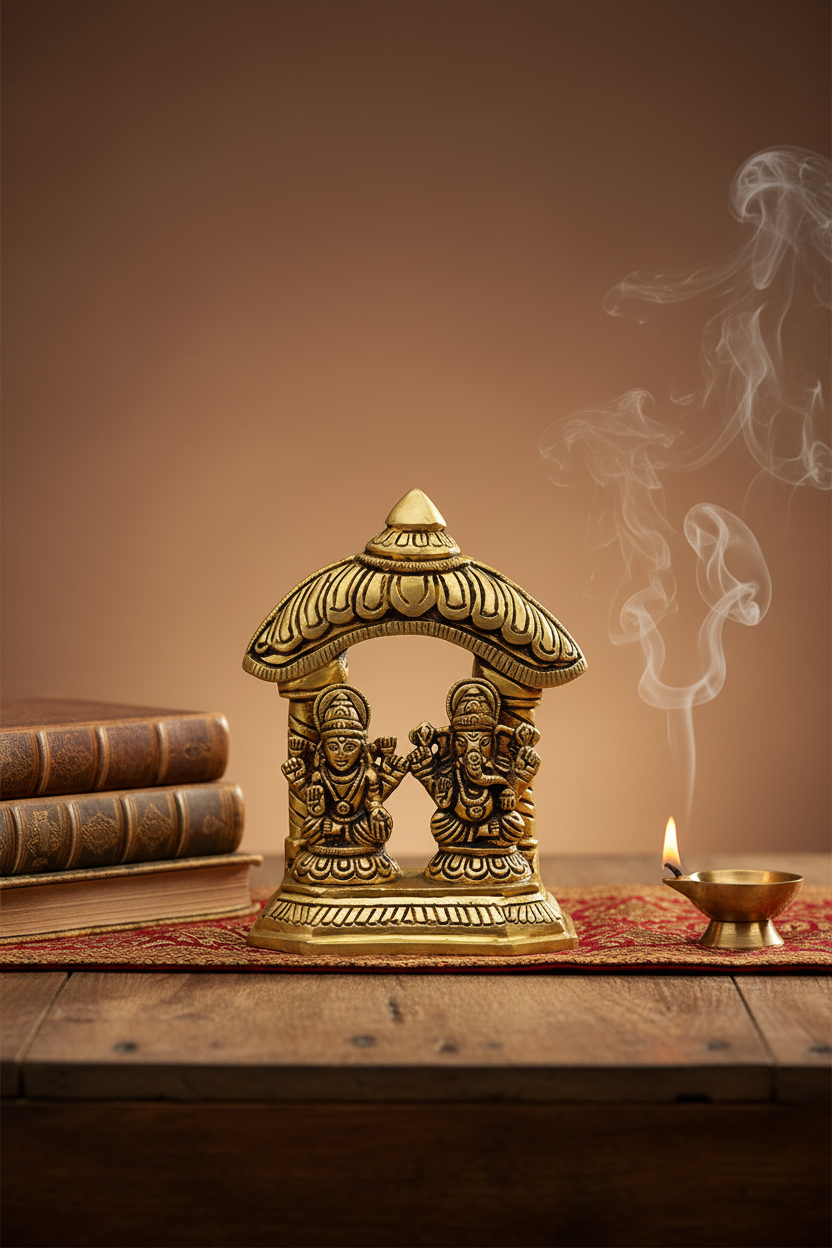 Ganesh Laxmi Brass Idol Set Handcrafted Pure Brass Ganesha Lakshmi Puja Murti Set for Home Mandir