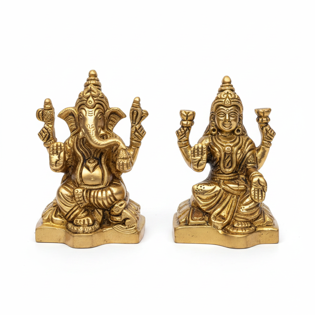 Ganesh Laxmi Brass Idol Set Premium Handcrafted Puja Murti for Home Temple