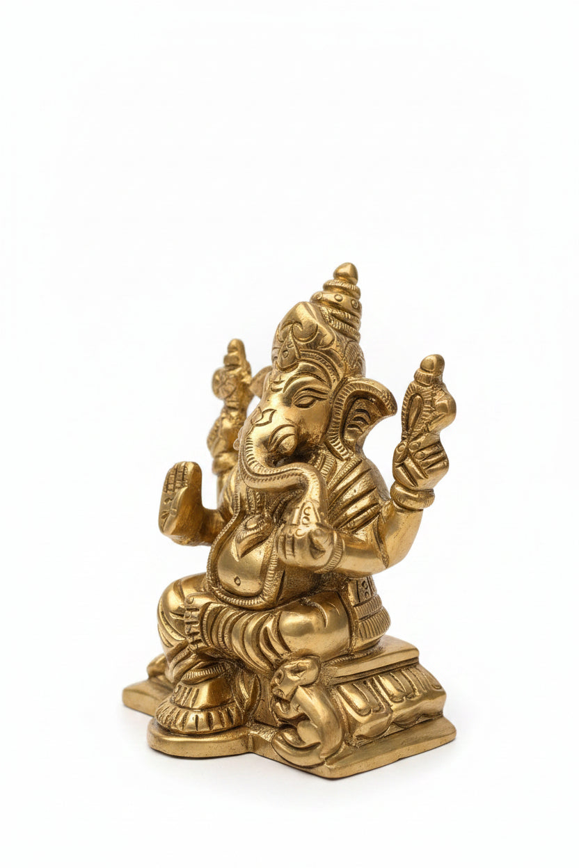 Ganesh Laxmi Brass Idol Set Premium Handcrafted Puja Murti for Home Temple