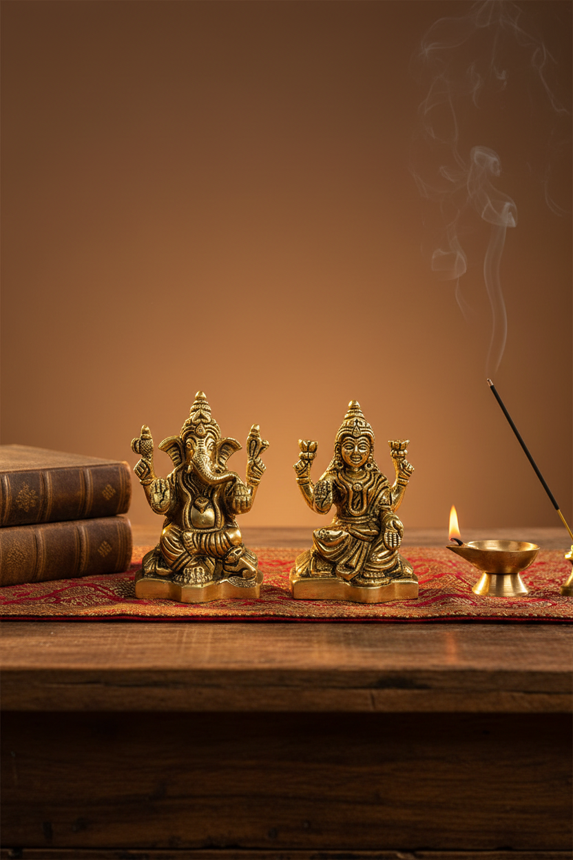 Ganesh Laxmi Brass Idol Set Premium Handcrafted Puja Murti for Home Temple