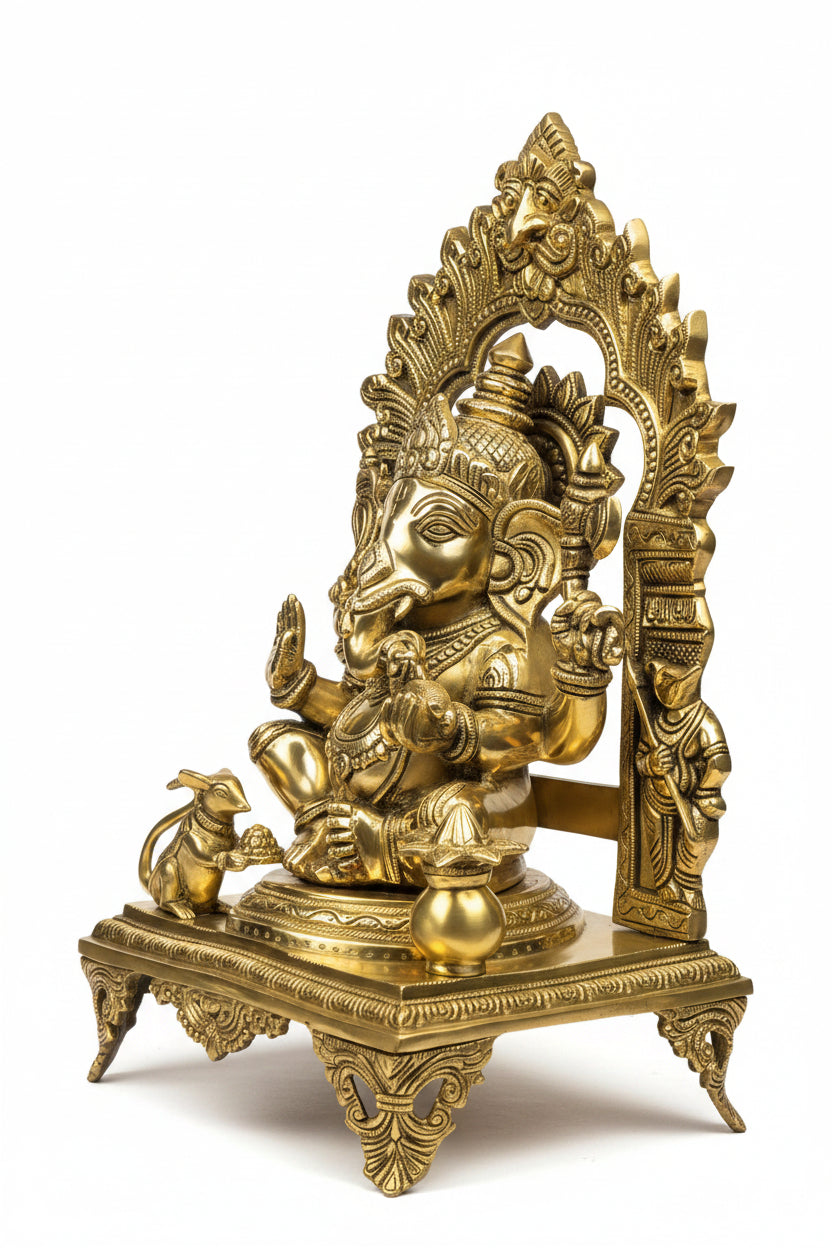 Ganesh Laxmi Brass Murti Set Large Handcrafted Idol for Home Temple Pooja - ManiMonk