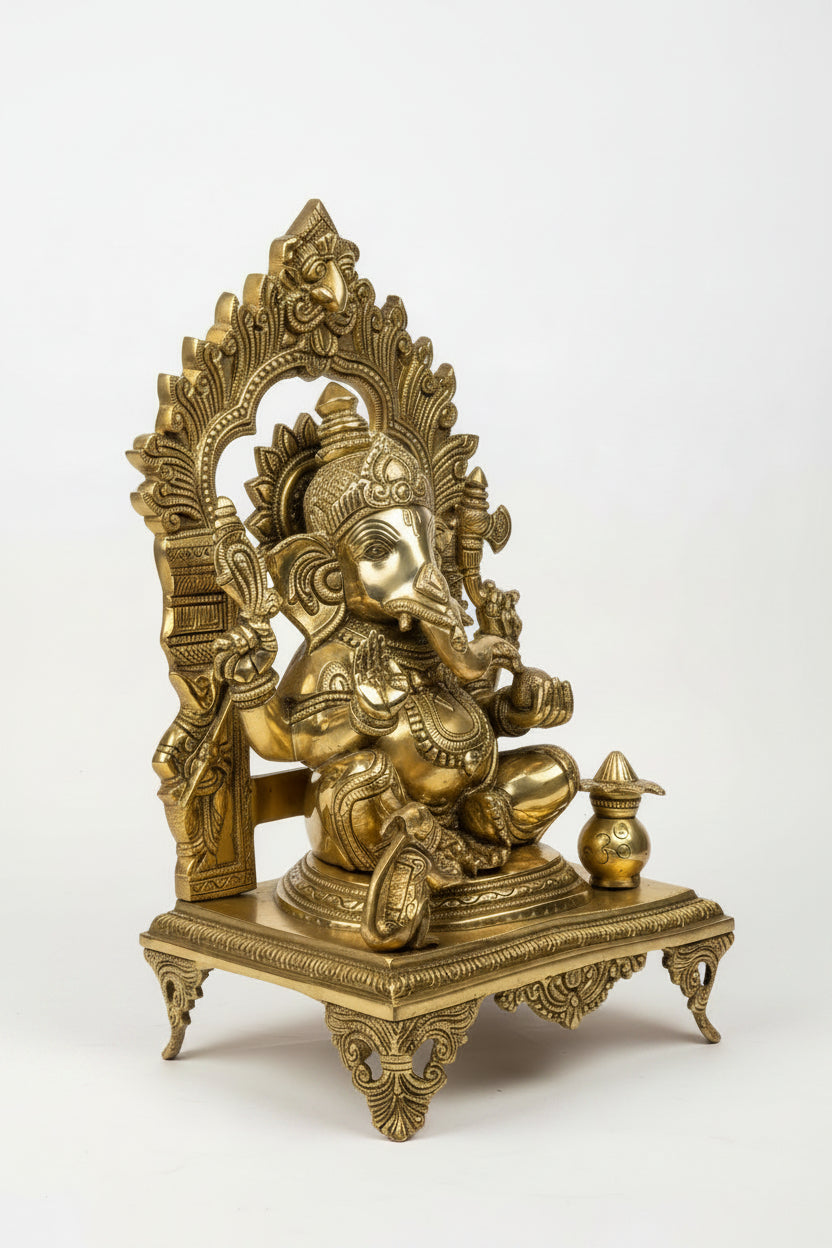 Ganesh Laxmi Brass Murti Set Large Handcrafted Idol for Home Temple Pooja - ManiMonk