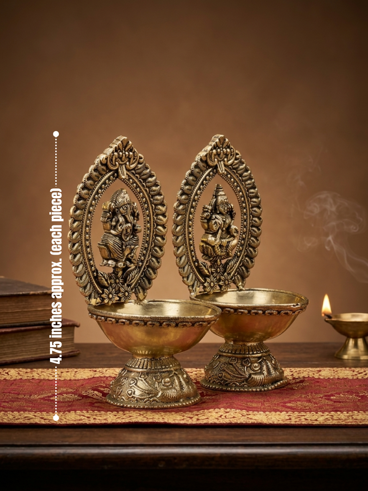 Ganesh Laxmi Prabhavalli Frame Ashtadhatu Diya Set of 2 Energised Puja Set