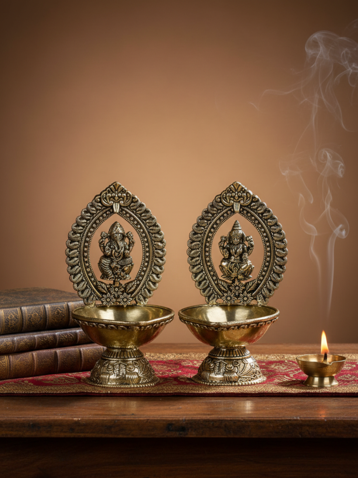Ganesh Laxmi Prabhavalli Frame Ashtadhatu Diya Set of 2 Energised Puja Set