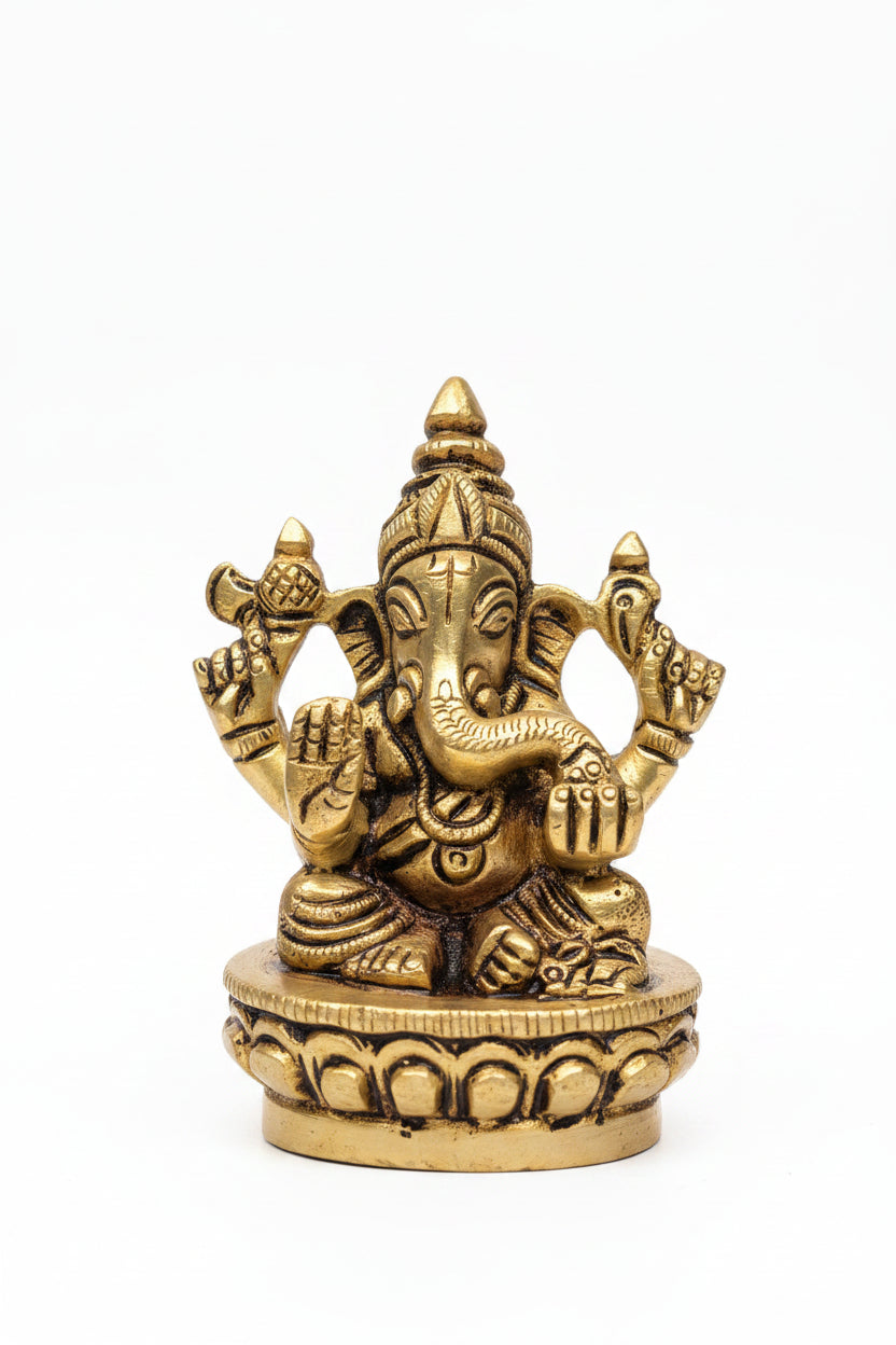 Ganesh Laxmi Saraswati Brass Idols Set of 3 Handcrafted Pure Brass Puja Murti Set for Home Mandir - ManiMonk
