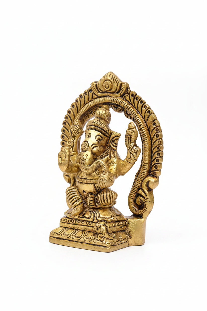 Ganesh Laxmi Saraswati Brass Murti Handcrafted Pure Brass Triple Deity Puja Set for Home Mandir - ManiMonk