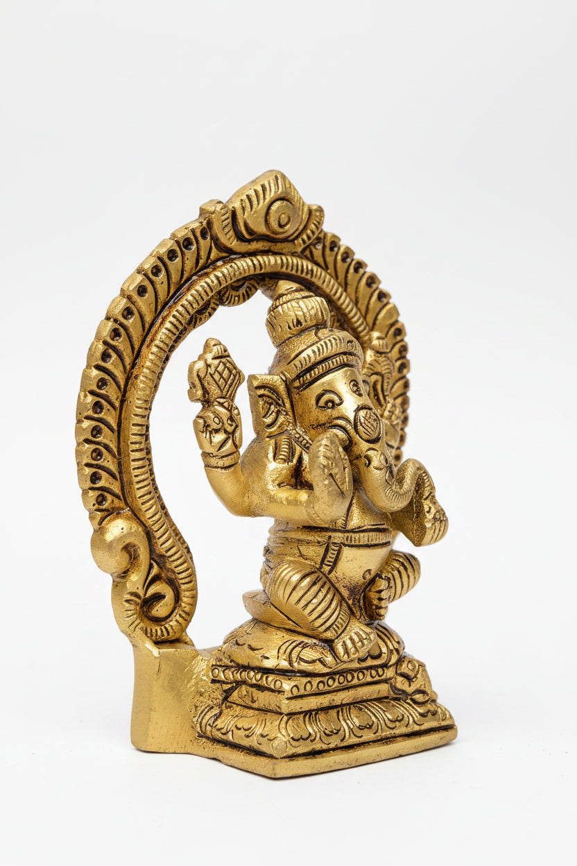 Ganesh Laxmi Saraswati Brass Murti Handcrafted Pure Brass Triple Deity Puja Set for Home Mandir - ManiMonk