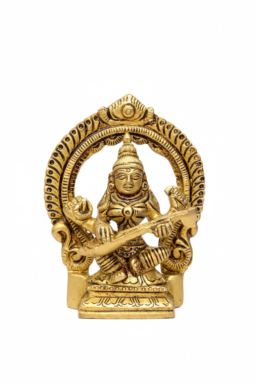 Ganesh Laxmi Saraswati Brass Murti Handcrafted Pure Brass Triple Deity Puja Set for Home Mandir - ManiMonk