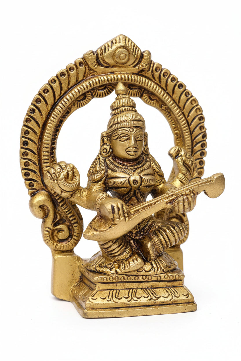 Ganesh Laxmi Saraswati Brass Murti Handcrafted Pure Brass Triple Deity Puja Set for Home Mandir - ManiMonk