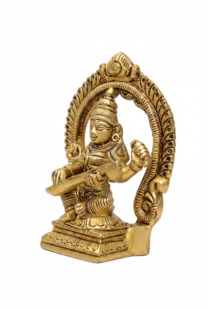 Ganesh Laxmi Saraswati Brass Murti Handcrafted Pure Brass Triple Deity Puja Set for Home Mandir - ManiMonk