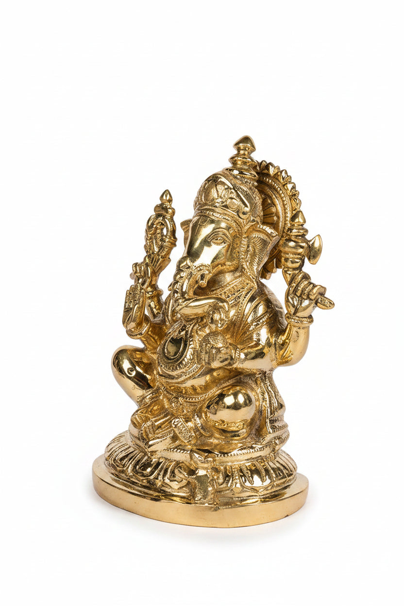 Ganesh Laxmi Saraswati Brass Murti Set 9 Inch Ashtadhatu Idol for Home Temple Pooja - ManiMonk