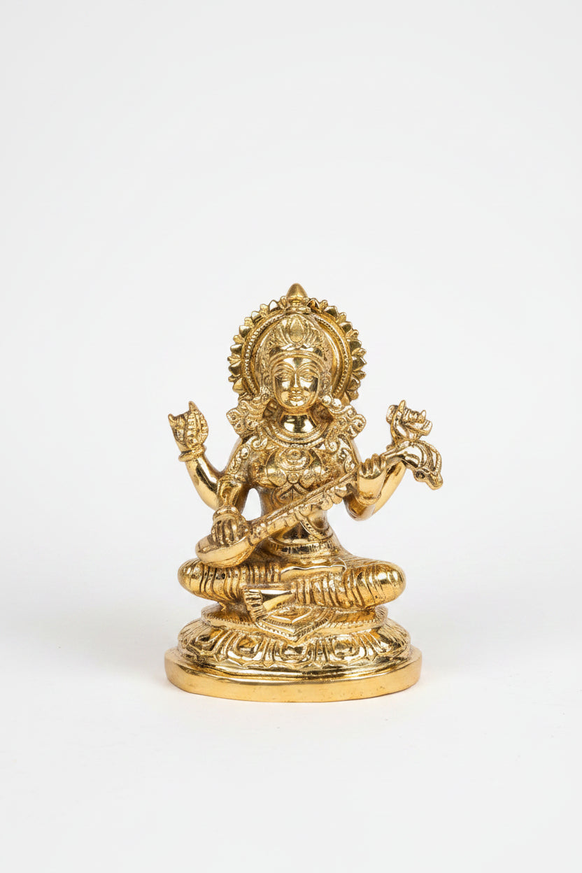 Ganesh Laxmi Saraswati Brass Murti Set 9 Inch Ashtadhatu Idol for Home Temple Pooja - ManiMonk