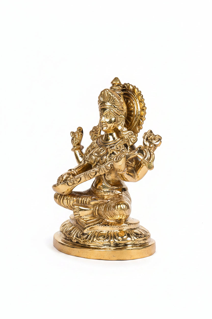 Ganesh Laxmi Saraswati Brass Murti Set 9 Inch Ashtadhatu Idol for Home Temple Pooja - ManiMonk