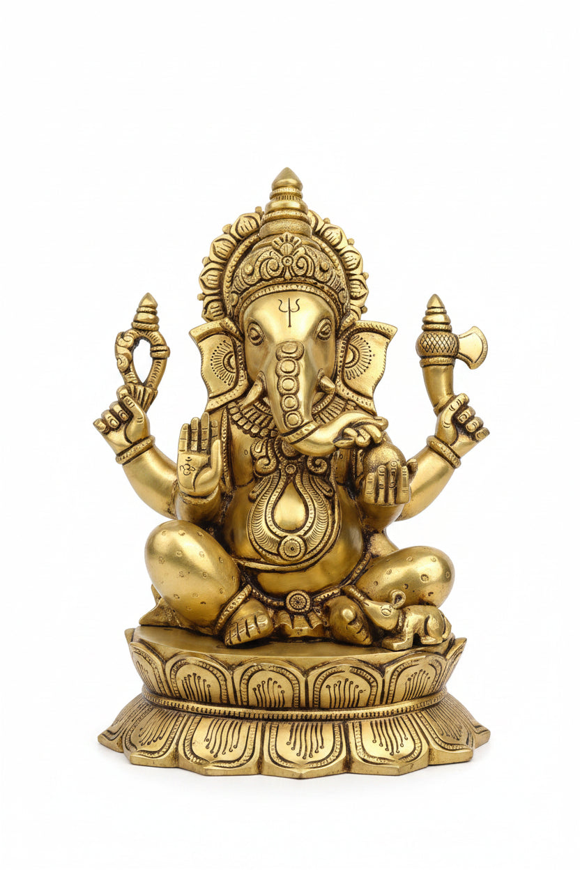 Ganesh Laxmi Saraswati Idol Set Brass 11 Inch ManiMonk - ManiMonk